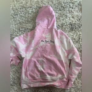 The black dog, pink tiedye hoodie